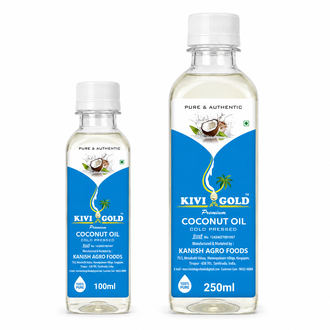 Kivi Gold Hair and Skin Coconut Oil Bottles