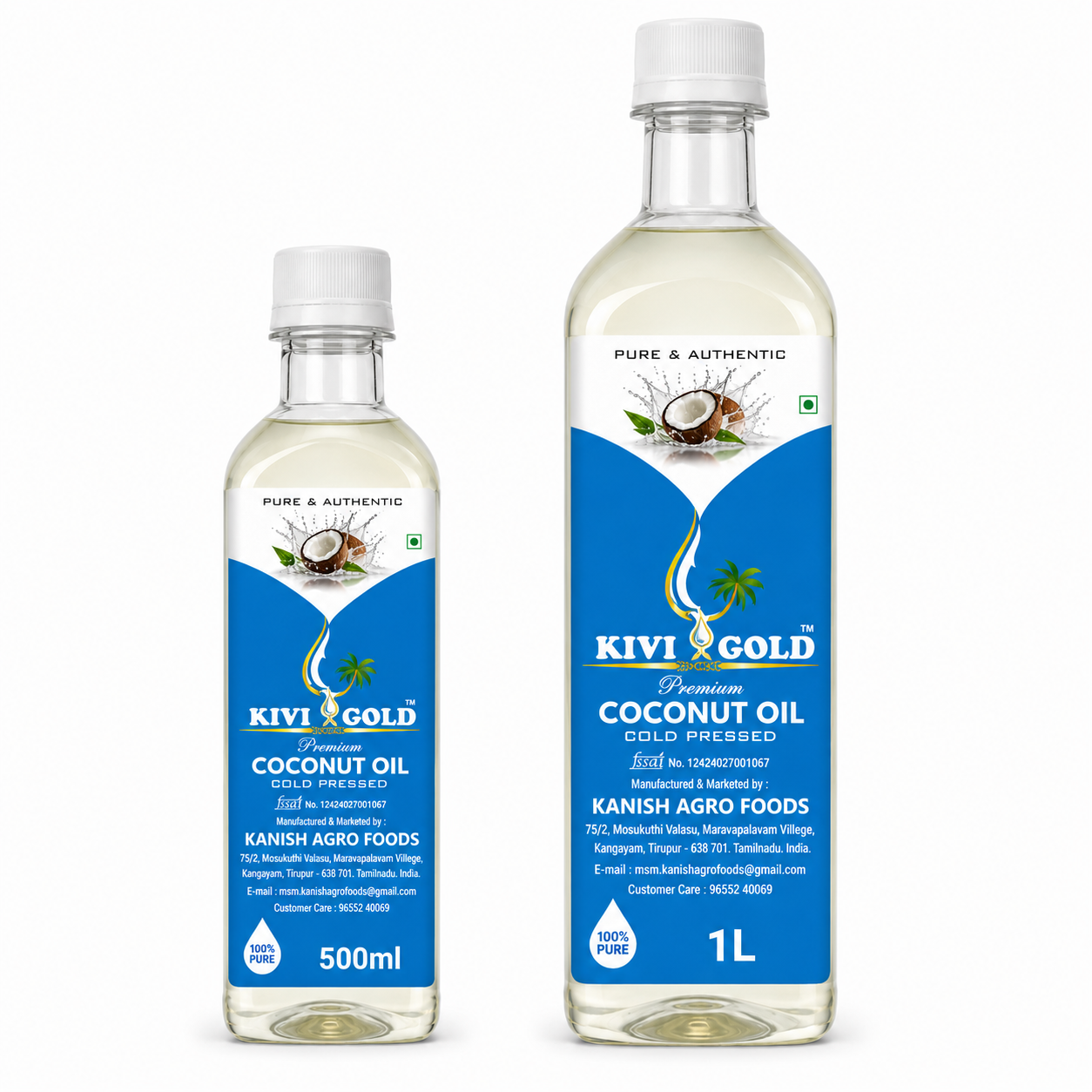 Kivi Gold Pure Edible Coconut Oil Bottles